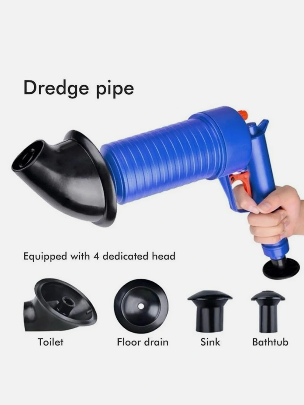 Dredge Pipe/Handheld Sink, Toilet & Tub Pressure Plunger w Trigger Pump